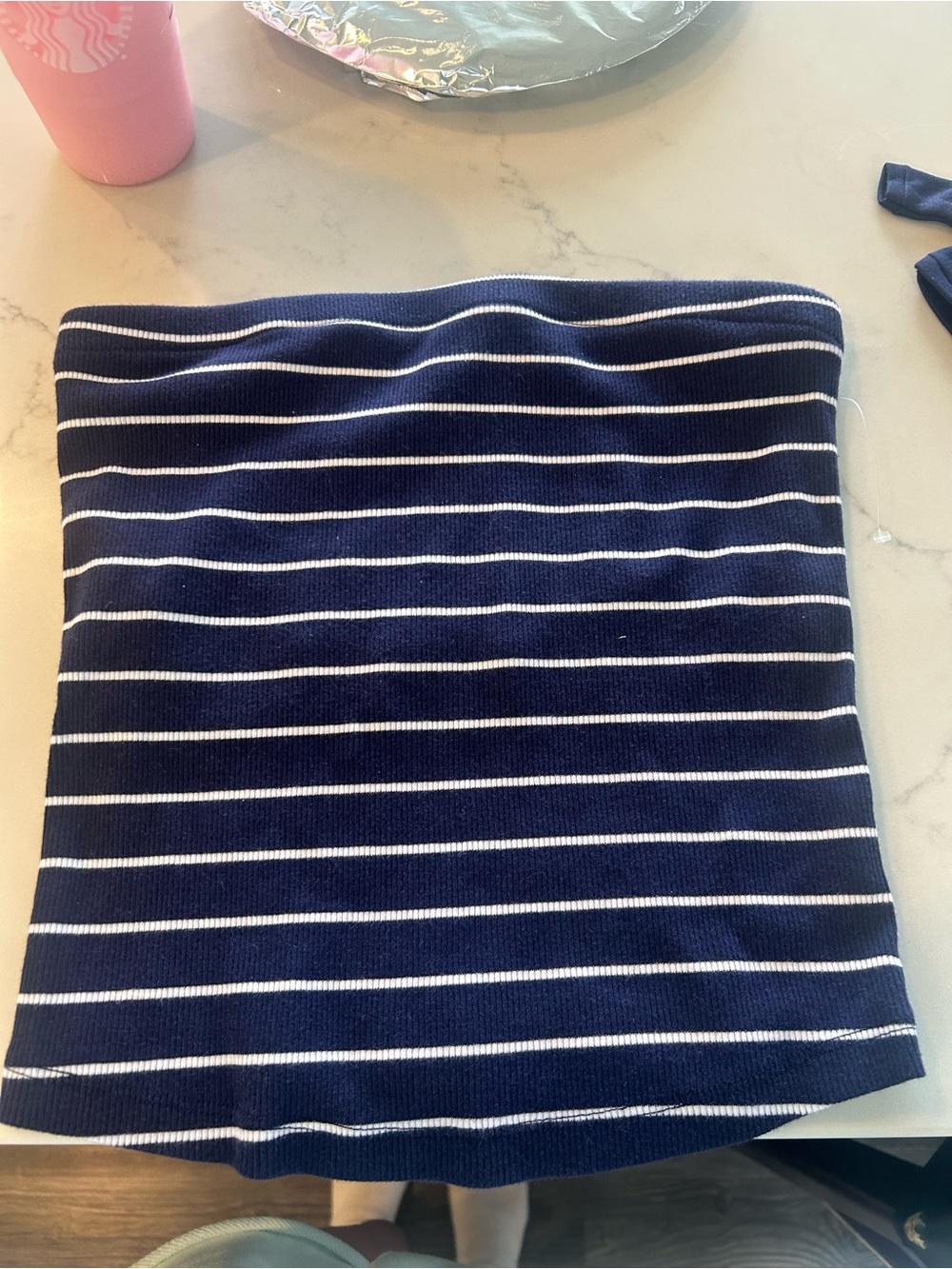 a new day Navy and White Ribbed Tube Top